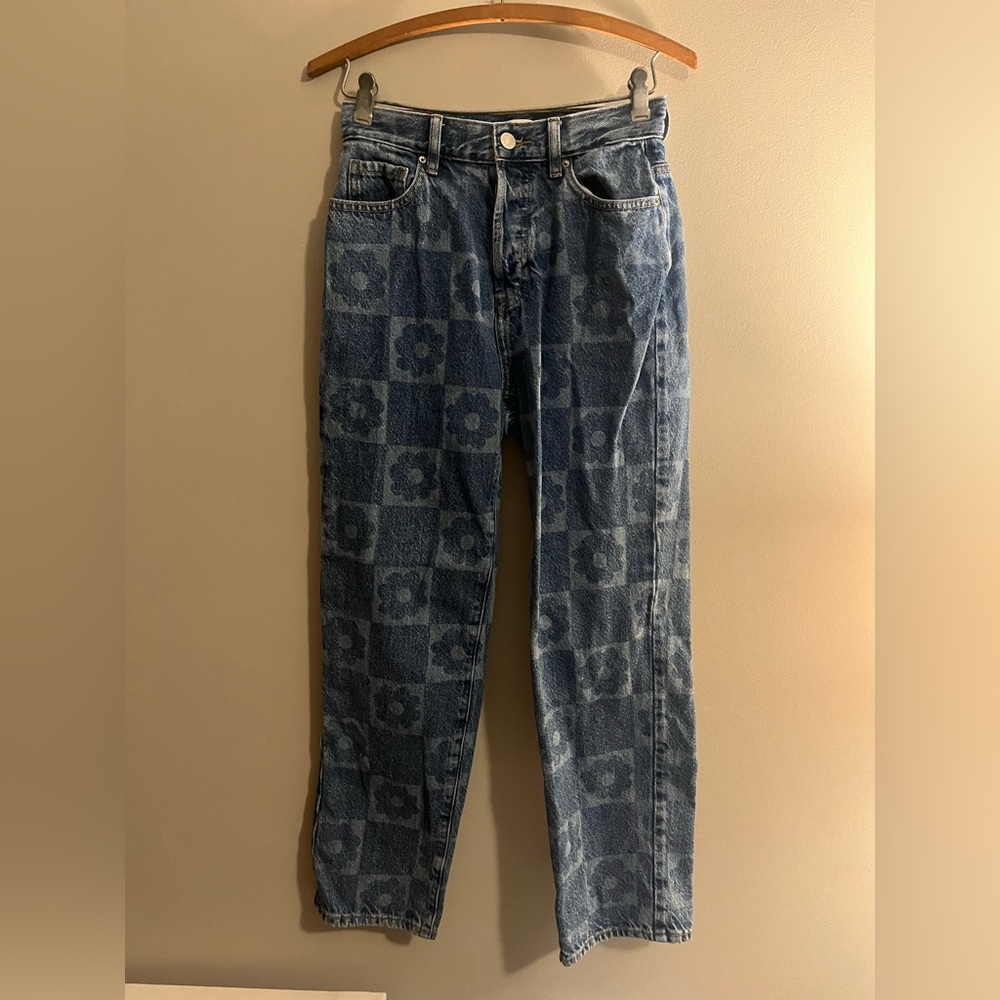 Pacsun Stone Wash Floral Patterned High Rose Straight Leg Jeans Size 25
